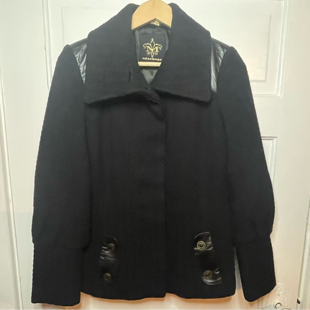 Mackage Wool Coat w/ Leather Accents Size Medium